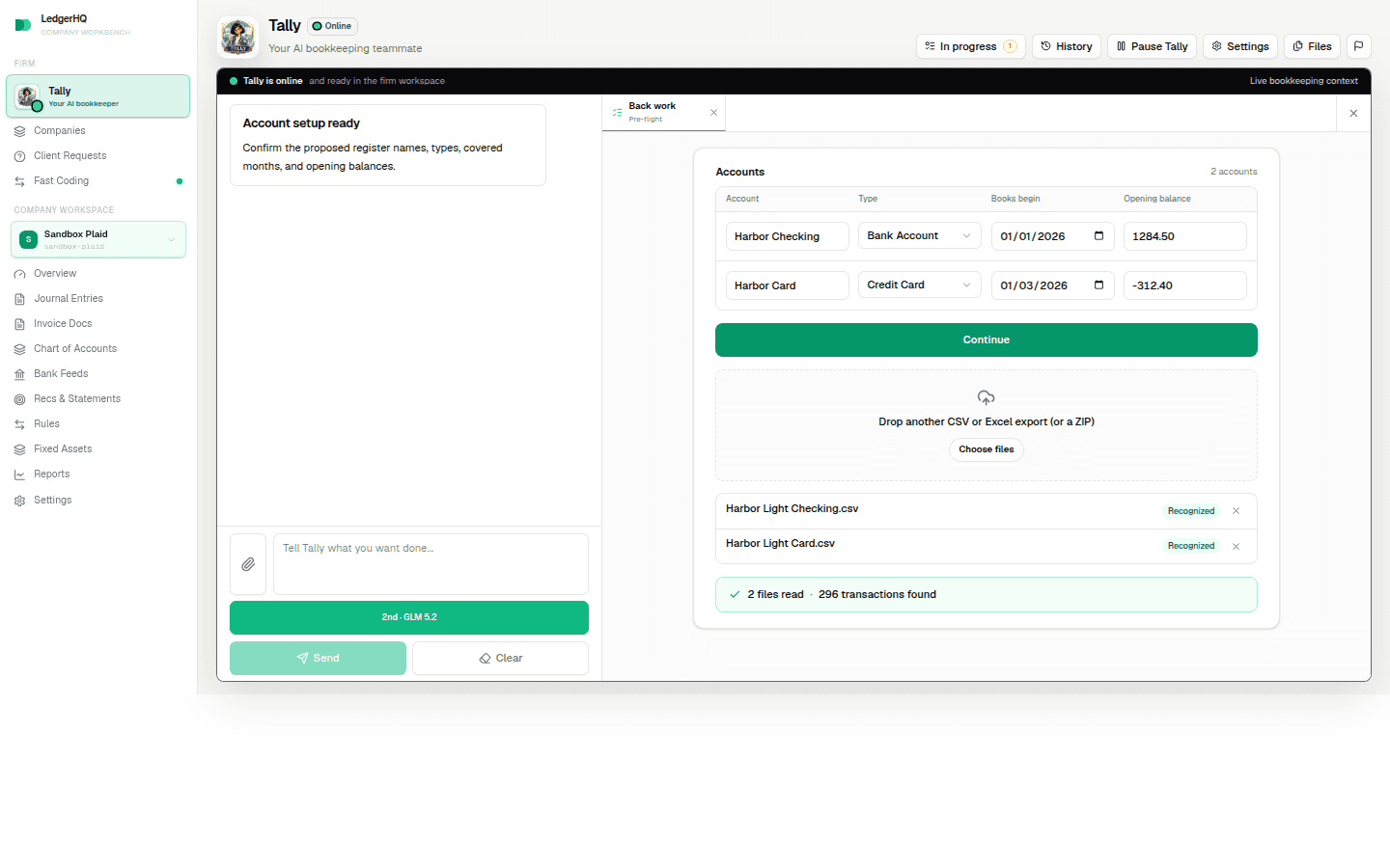 Back work account setup with proposed types and covered months