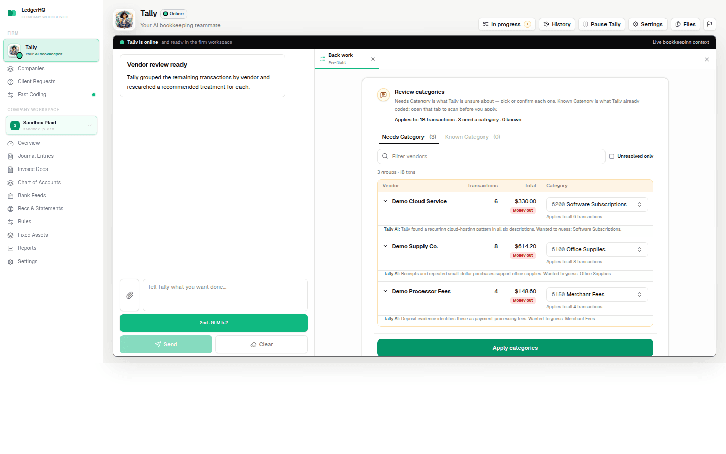 Back work vendor review with grouped transactions and recommended treatment