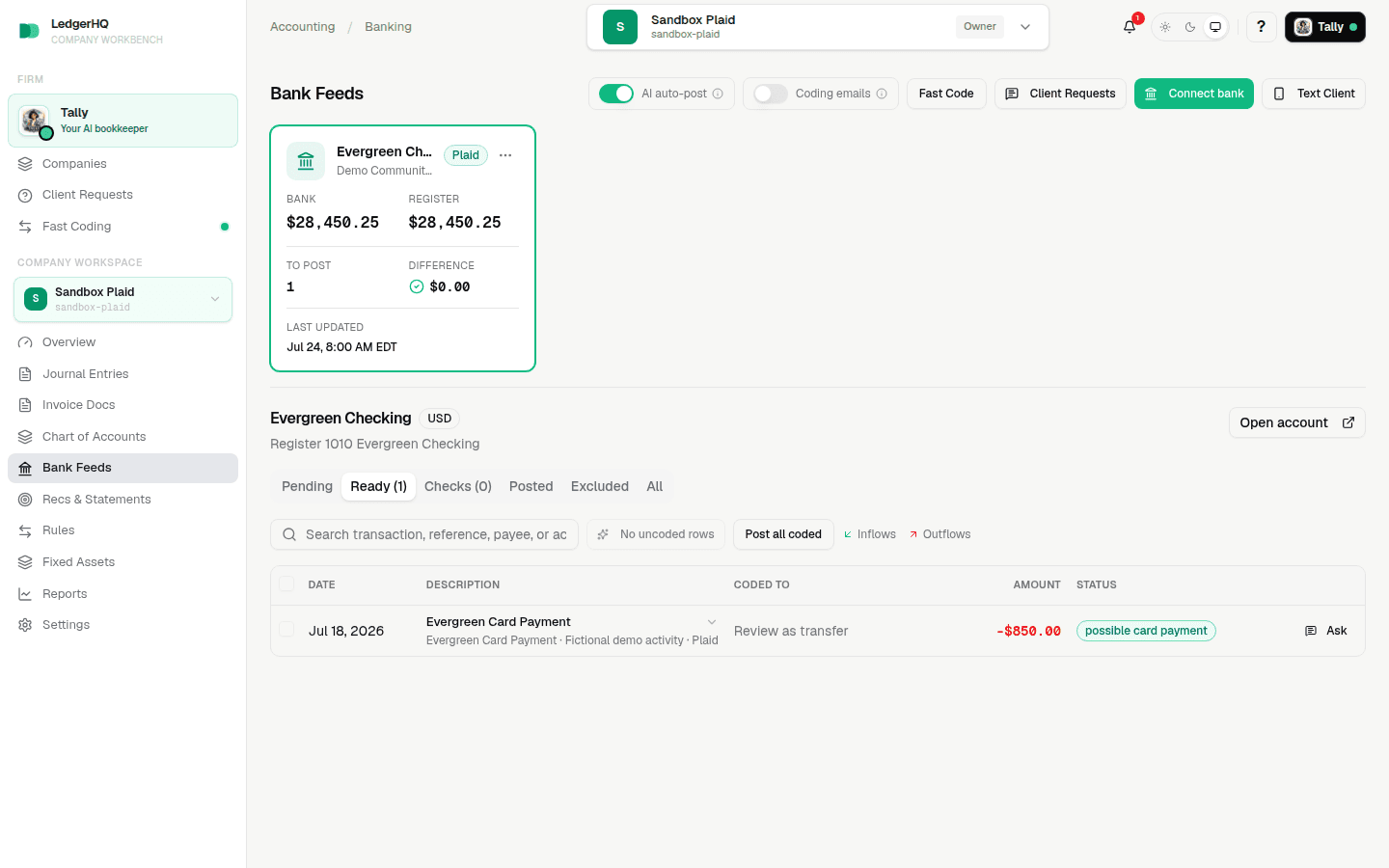 A card payment row with no post action available