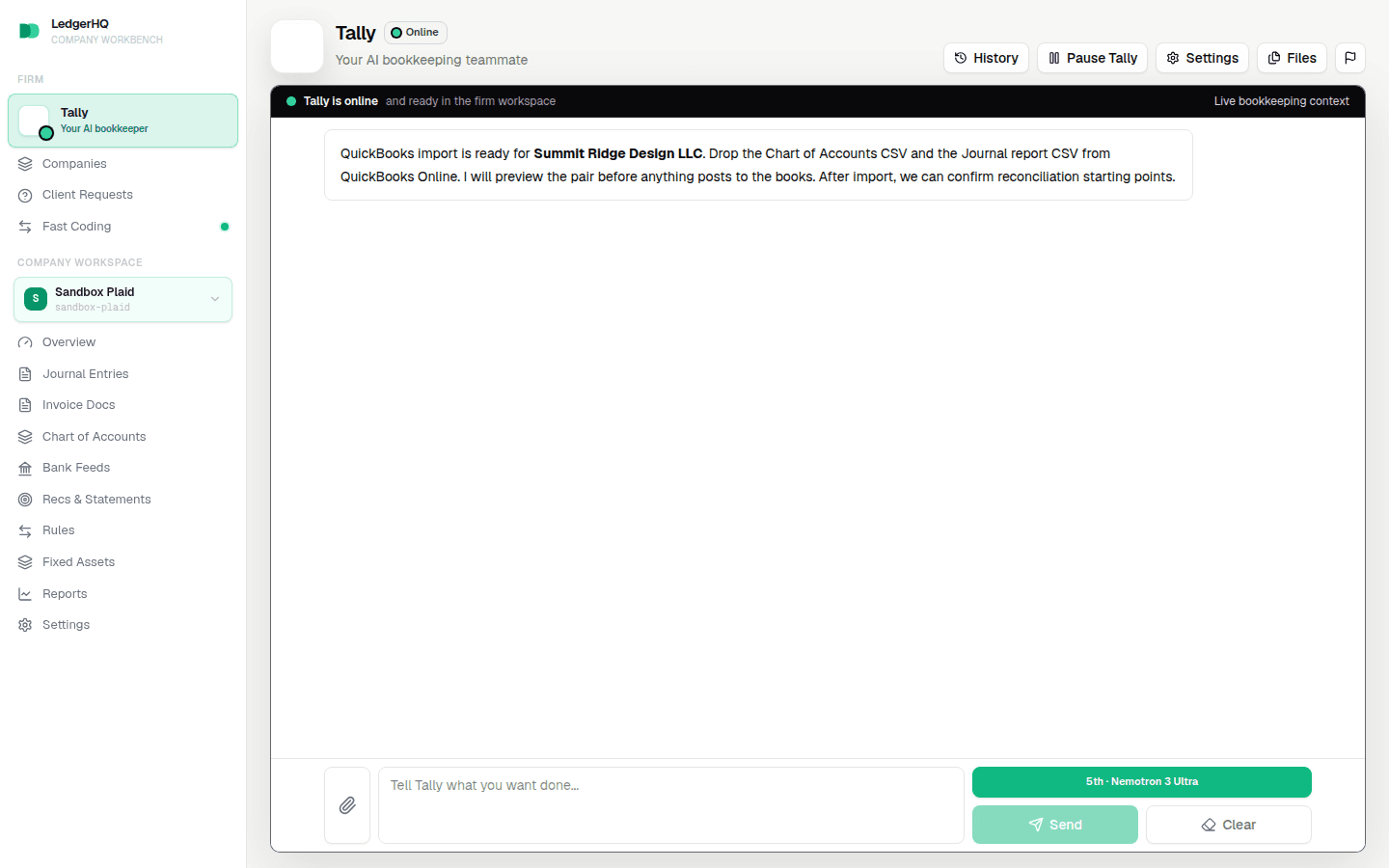 Tally opening the guided QuickBooks import for a new company