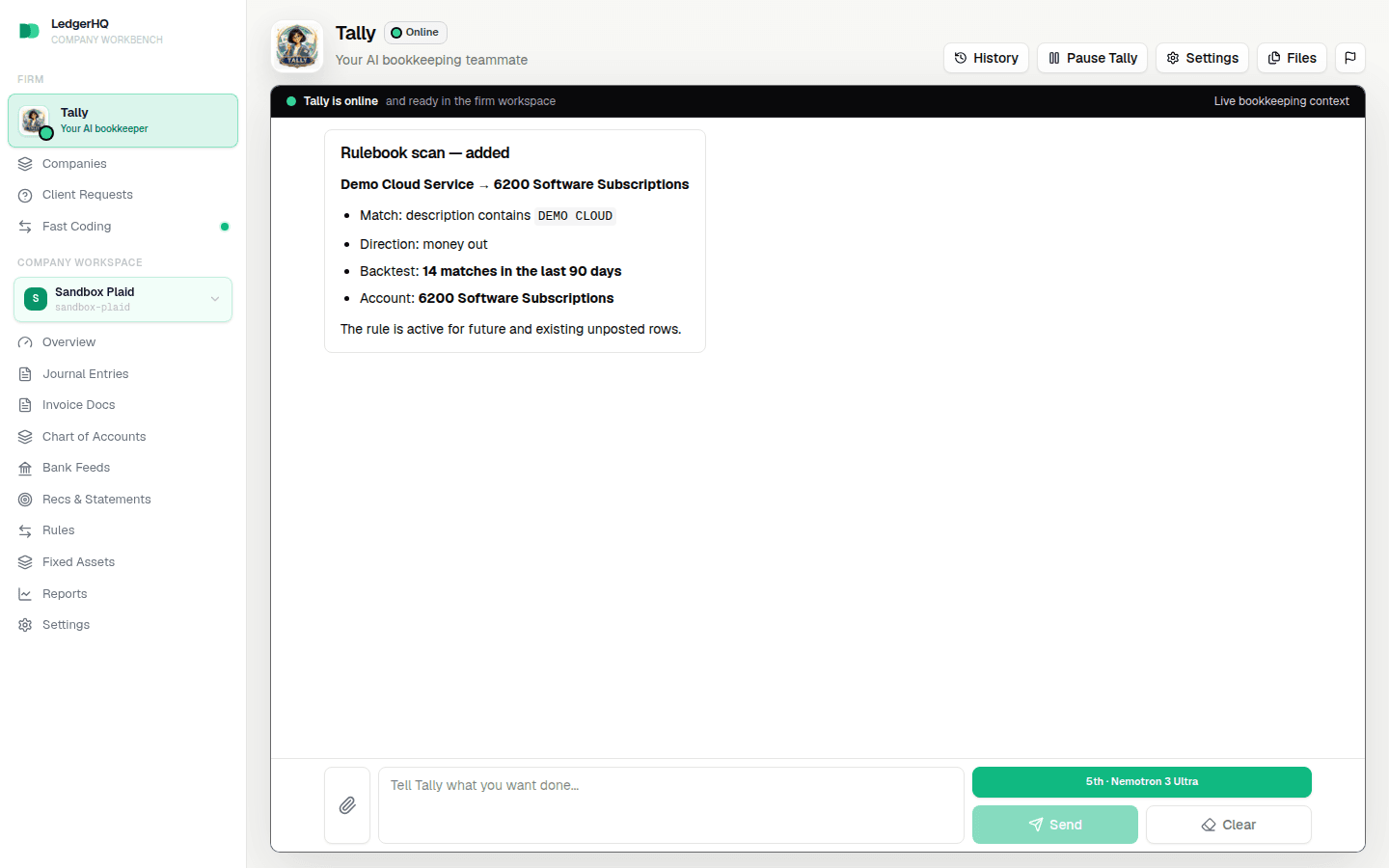 A rulebook scan reporting a newly added rule and its backtest