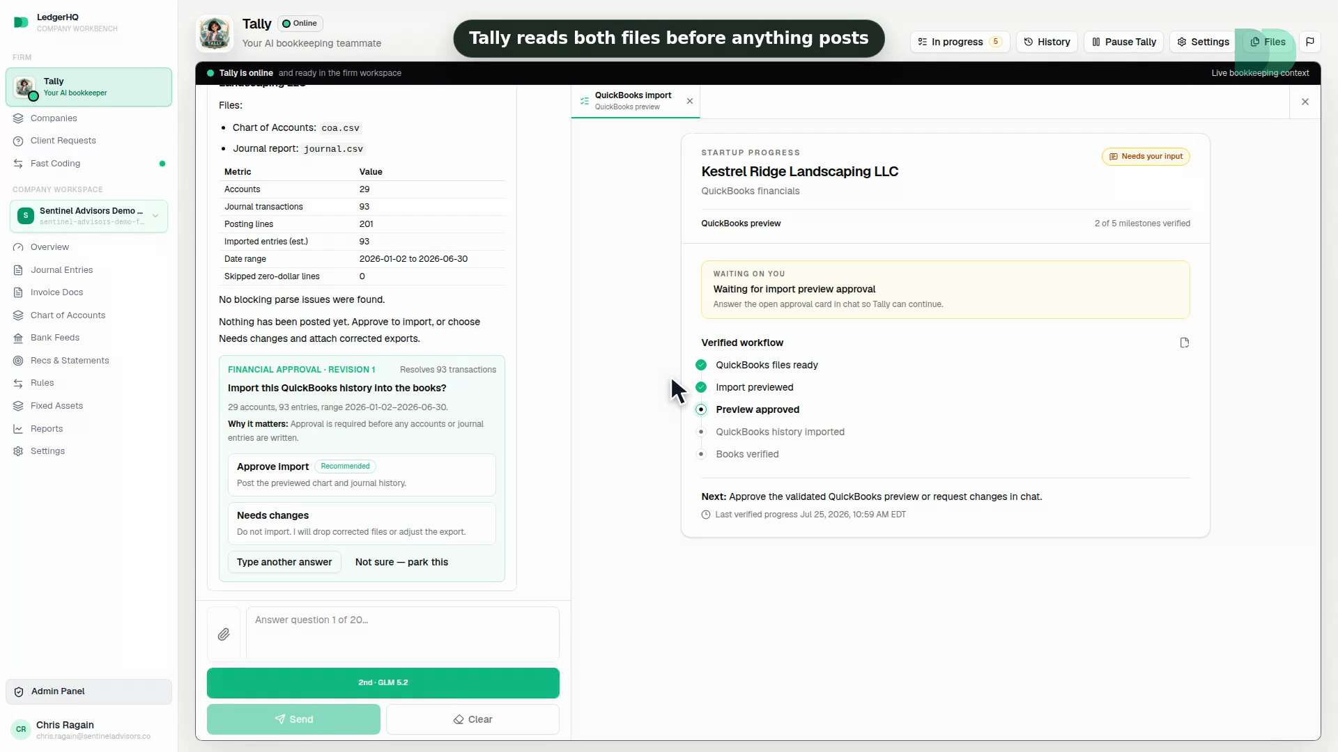 LedgerHQ previewing QuickBooks history before anything posts
