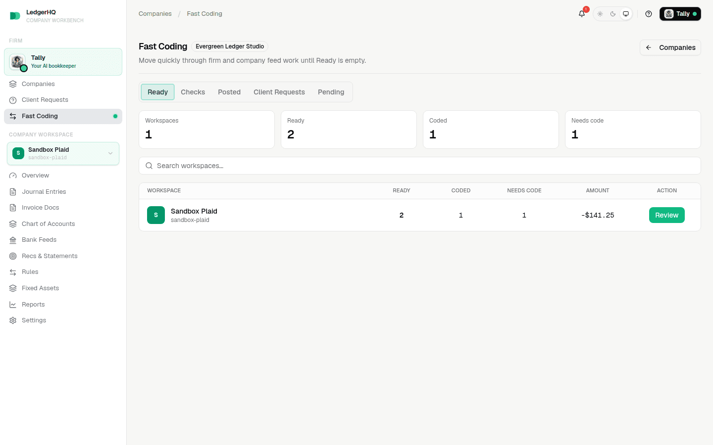 Fast Coding company queue with Ready, Coded, and Needs code counts